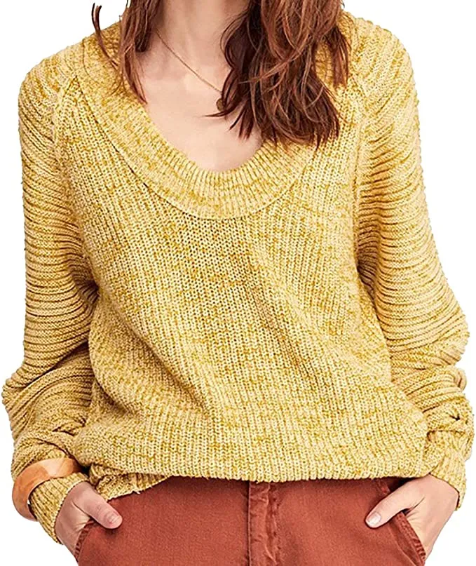 Free People Womens Scoop Pullover Sweater, Yellow, Small