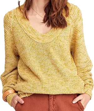 Free People Womens Scoop Pullover Sweater, Yellow, Small