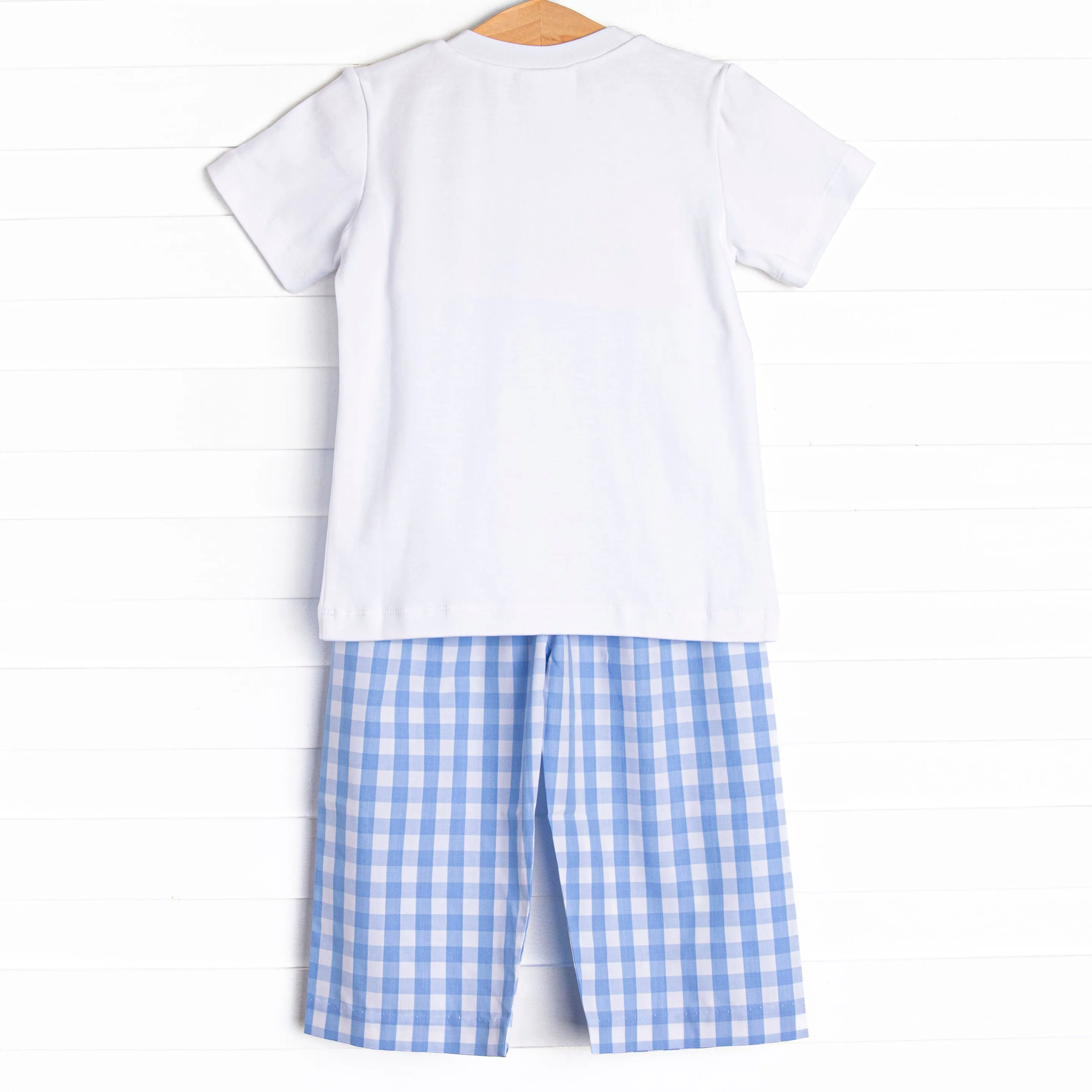Fun at the Farm Smocked Pant Set, Blue Check