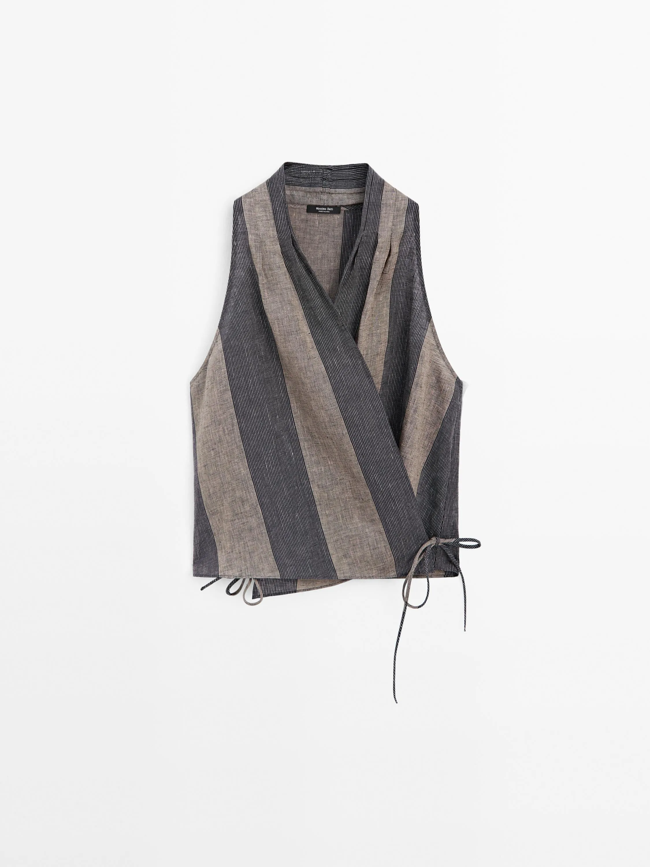 Gathered halter top with contrast stripe