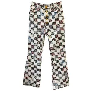 Giambattista Valli White / Black Multi Checkered Floral Print Denim Pants
