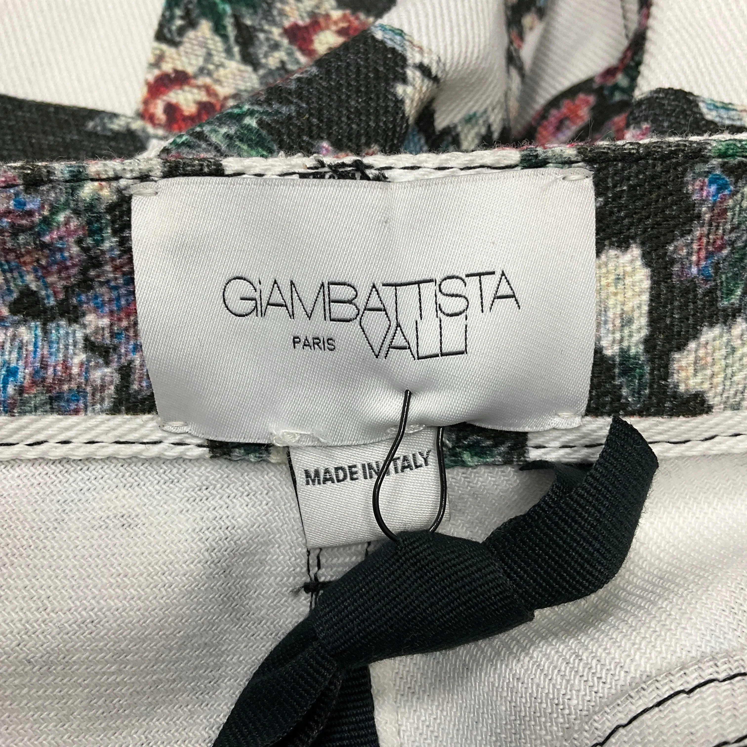Giambattista Valli White / Black Multi Checkered Floral Print Denim Pants