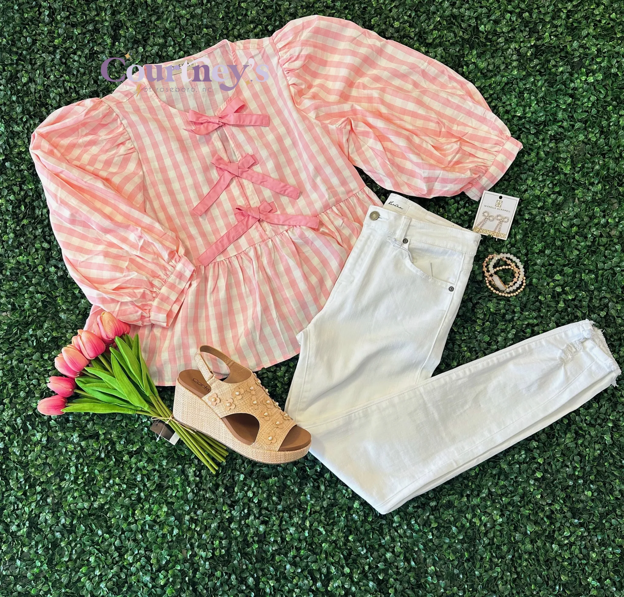Gingham Check Bow Ties Peplum Top