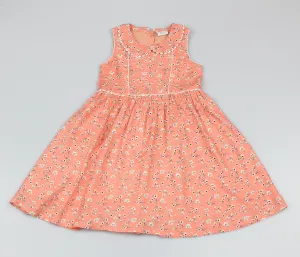 Girls All Over Print Salmon Floral Dress (3-8 Years0)-GF5111