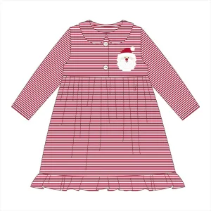 Girl's applique "SANTA" red striped knit gown / dress (LONG SLEEVE) (3m,18m,2t,3t,4t,5t,7t)