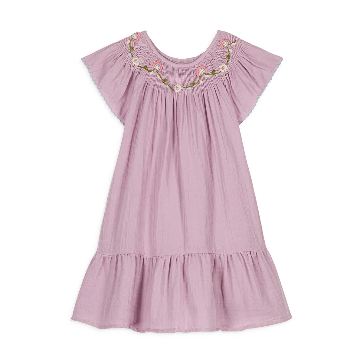 Girls Pink Floral Embroidery Cotton Dress