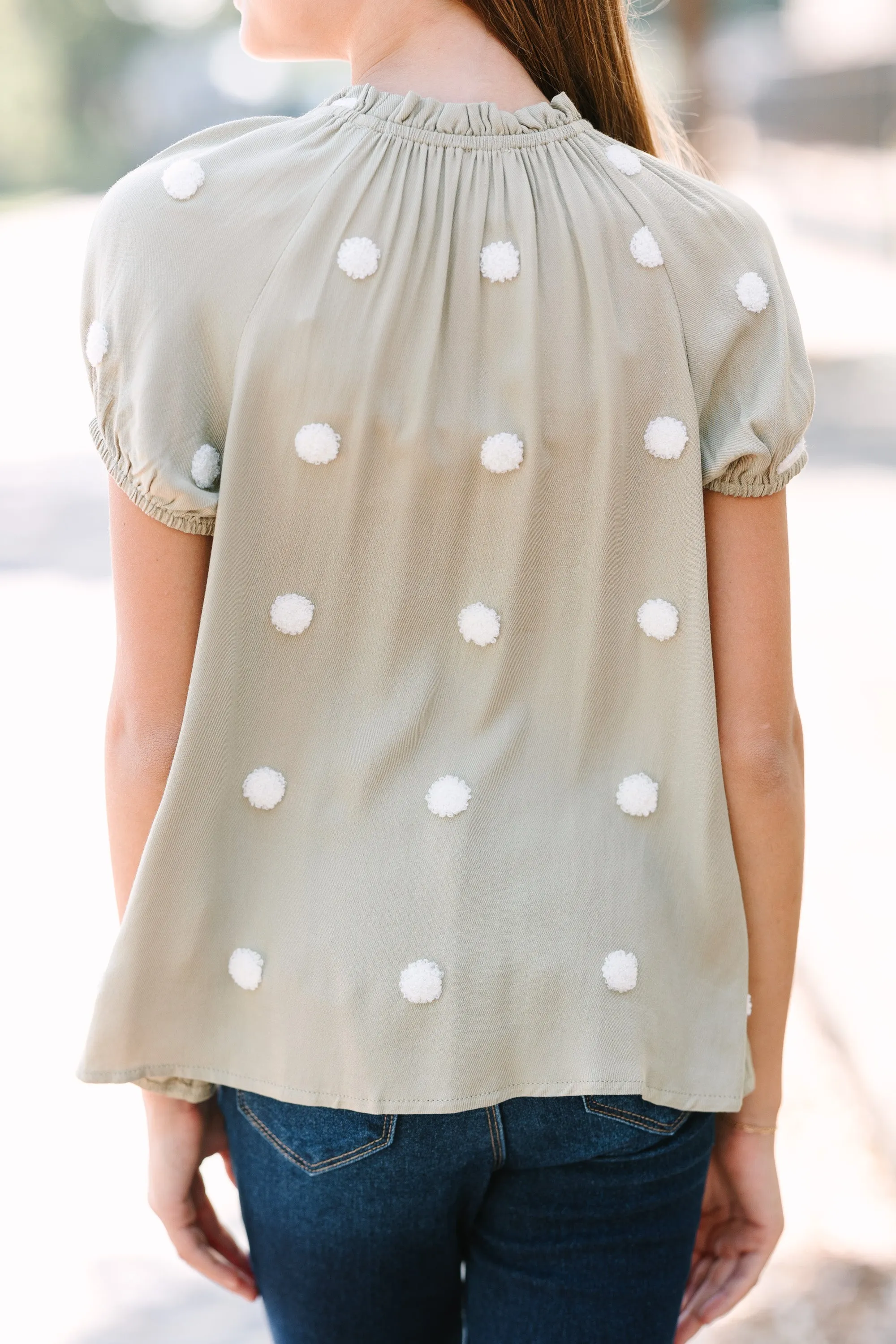 Girls: Want Your Love Light Olive Polka Dot Blouse