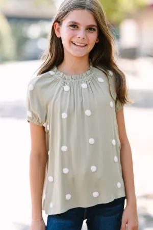 Girls: Want Your Love Light Olive Polka Dot Blouse