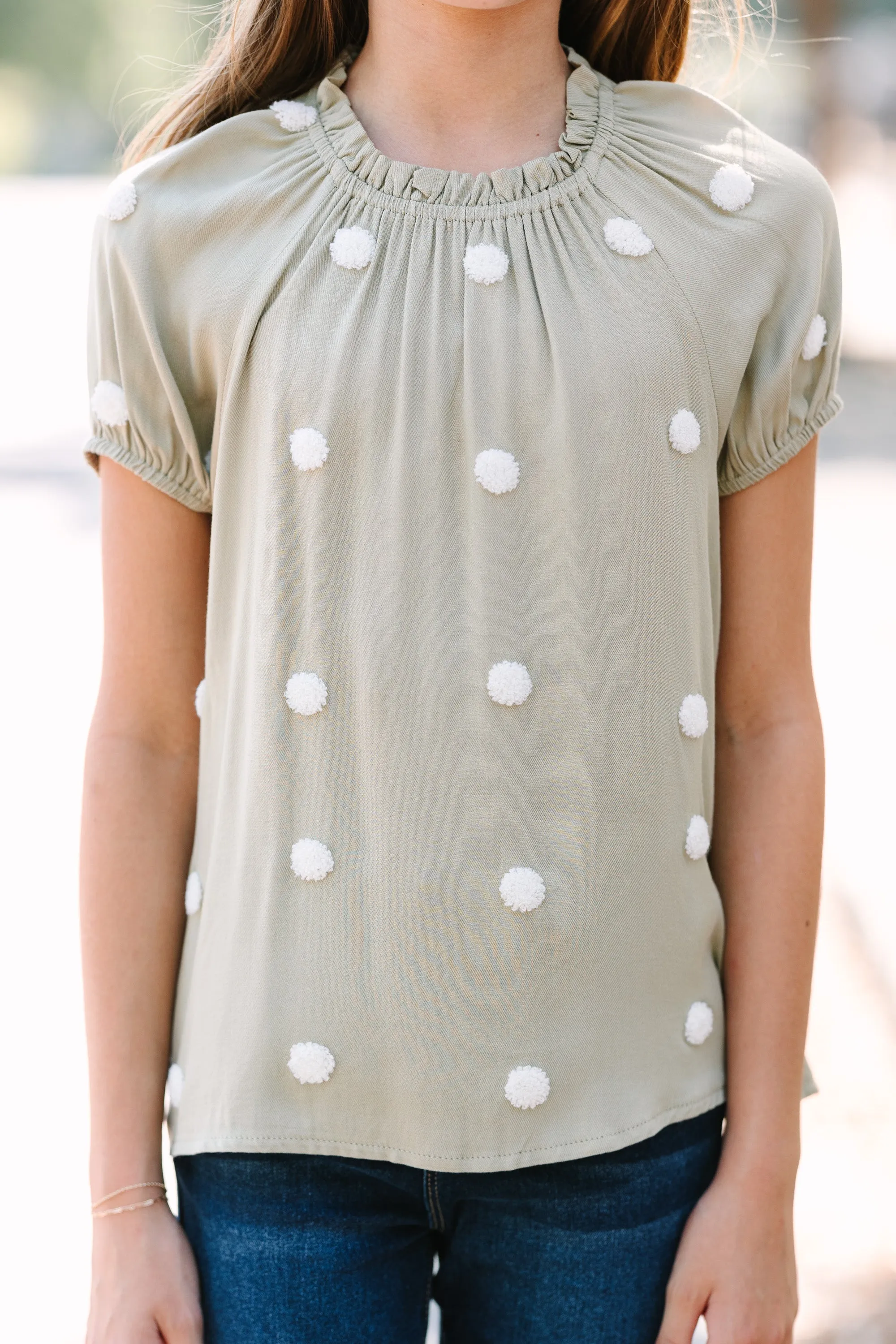 Girls: Want Your Love Light Olive Polka Dot Blouse