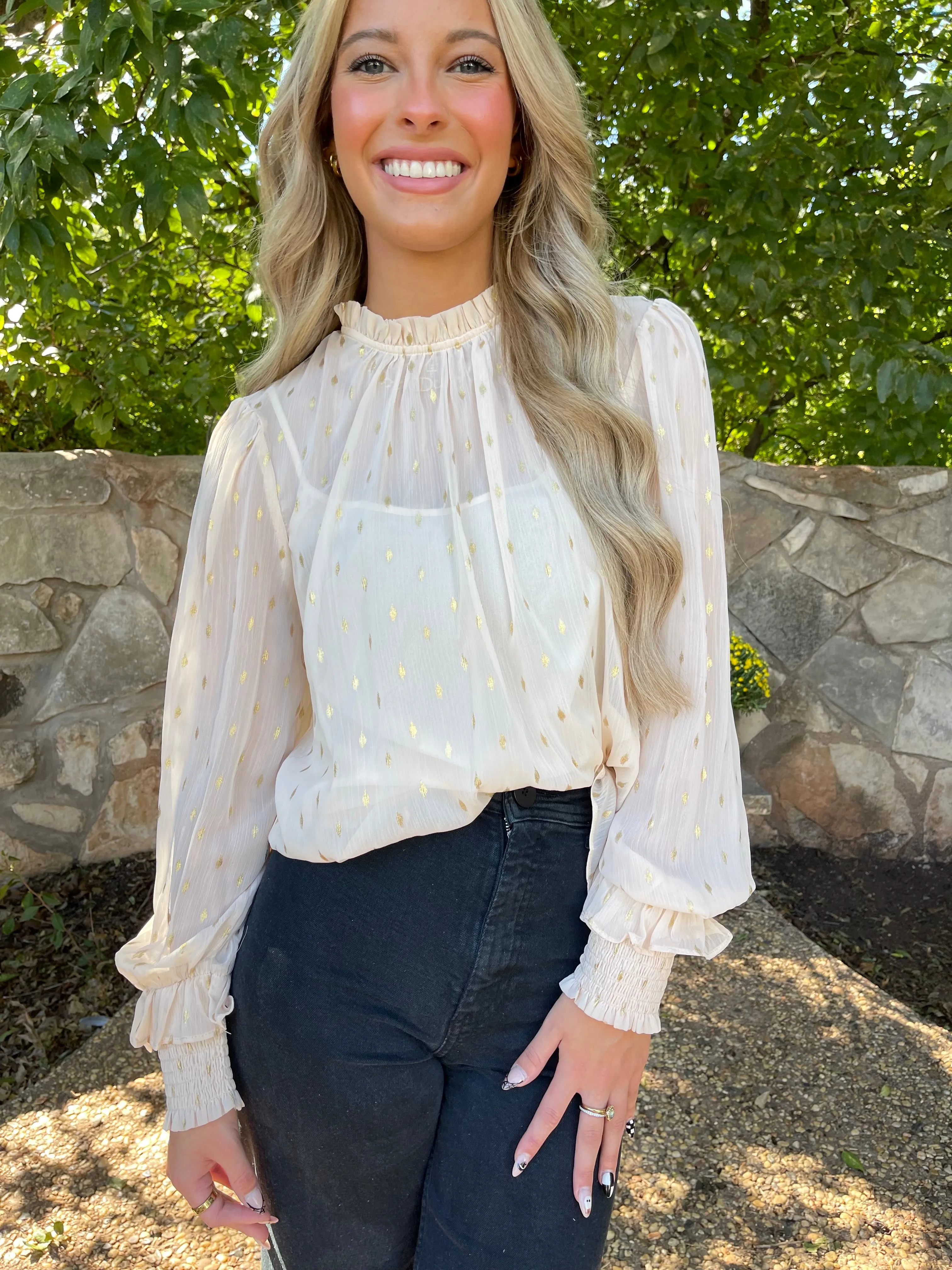 Gold Foil Polka Dot Blouse