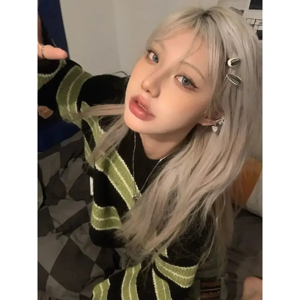 Green Striped Crop Sweater for a Cozy Grunge Look