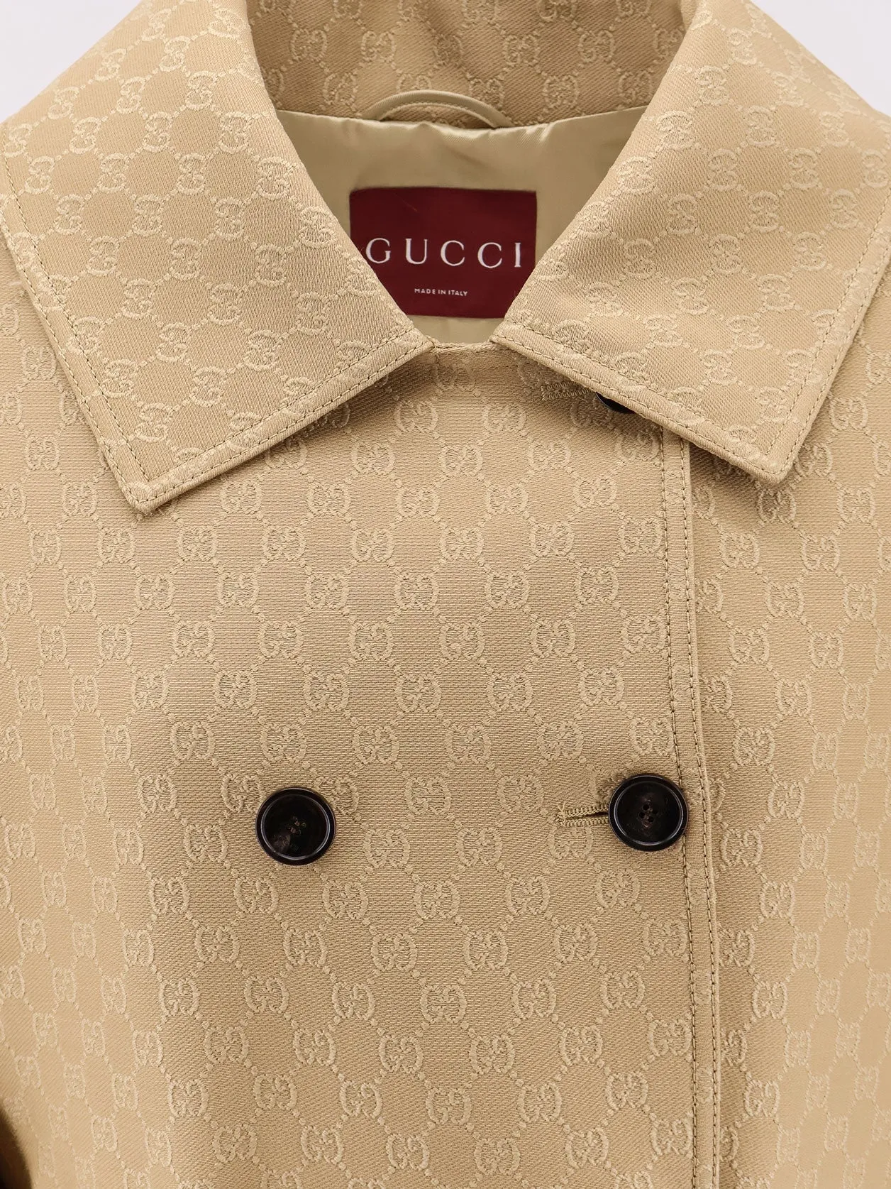 Gucci Wool And Silk Crepe Coat With All Over Gg Motif