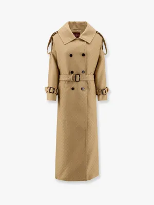 Gucci Wool And Silk Crepe Coat With All Over Gg Motif