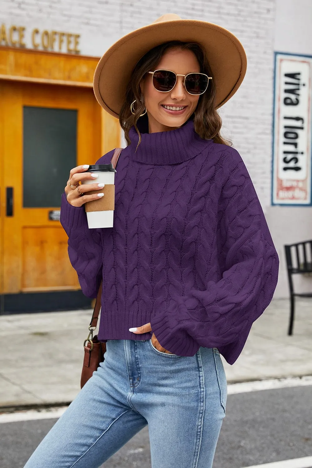 GYPSY-Turtleneck Cable-Knit Sweater