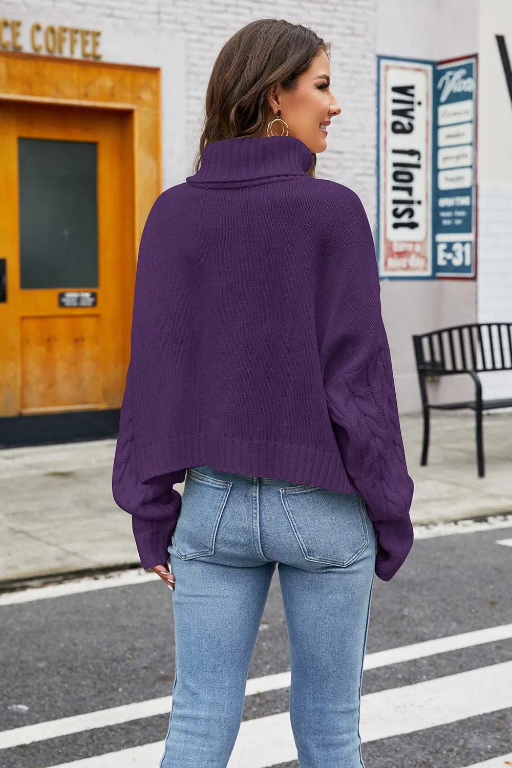GYPSY-Turtleneck Cable-Knit Sweater