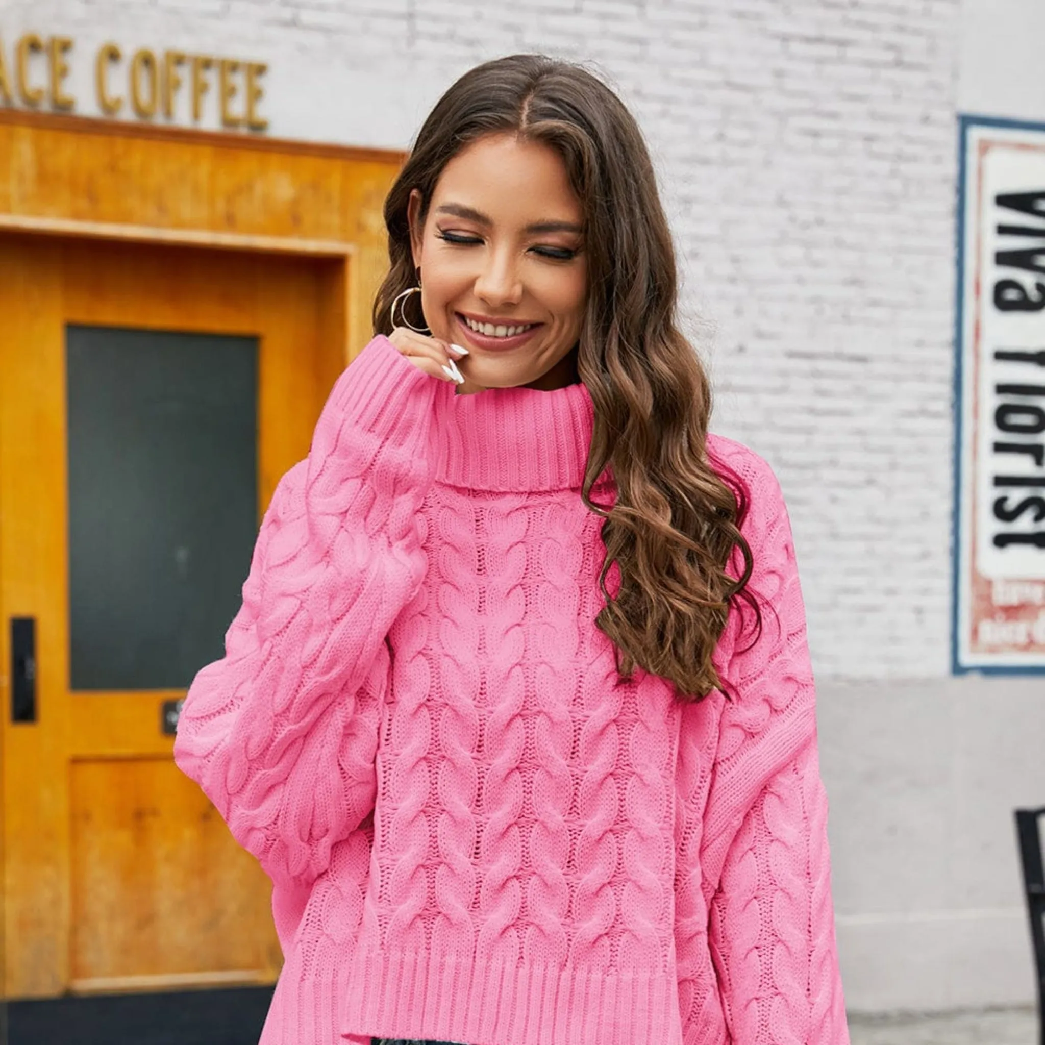 GYPSY-Turtleneck Cable-Knit Sweater