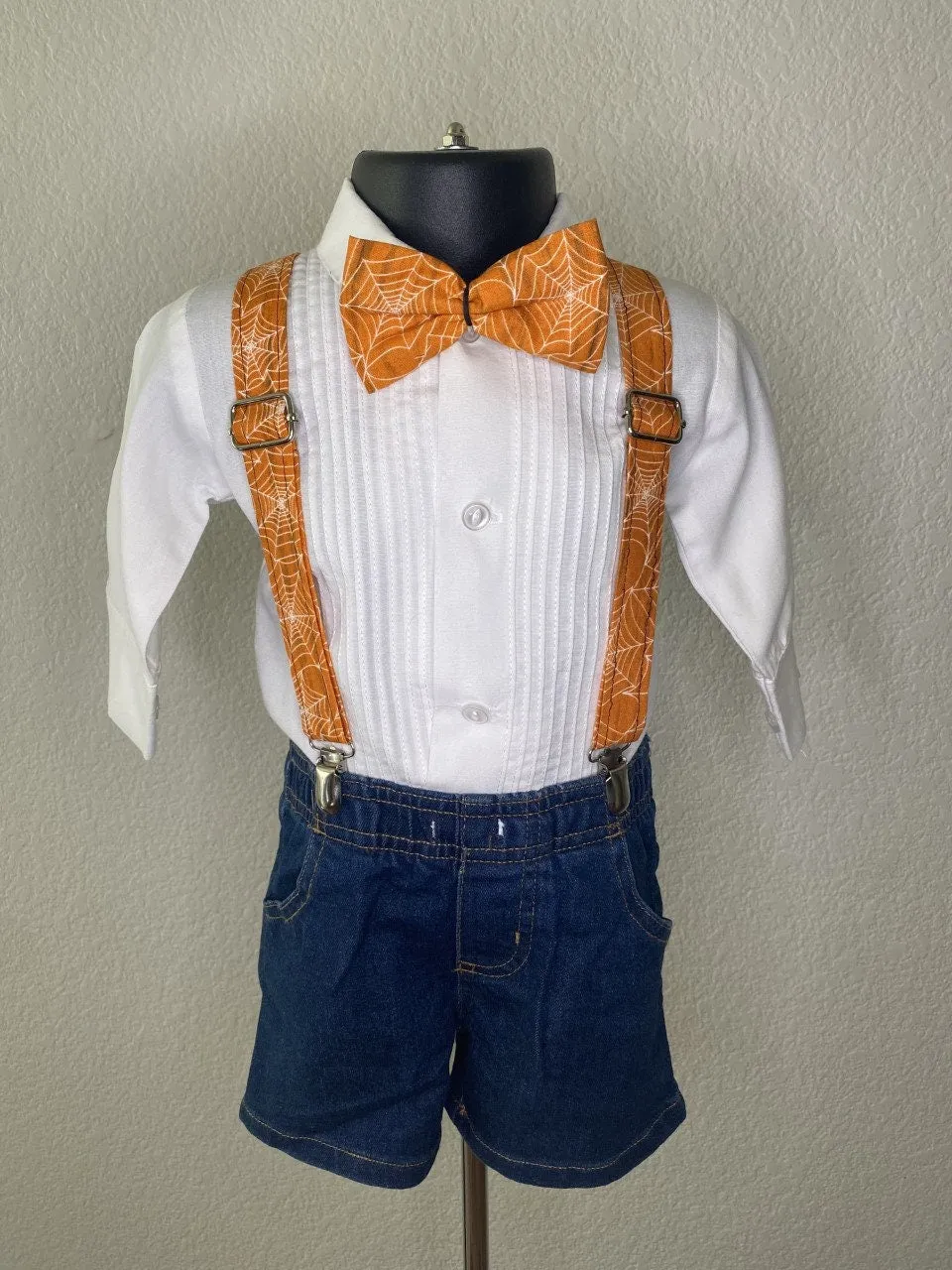 Halloween Orange Spiderweb suspenders and bow tie / Infant, Toddler, Child, Teen, Adult, Big & Tall