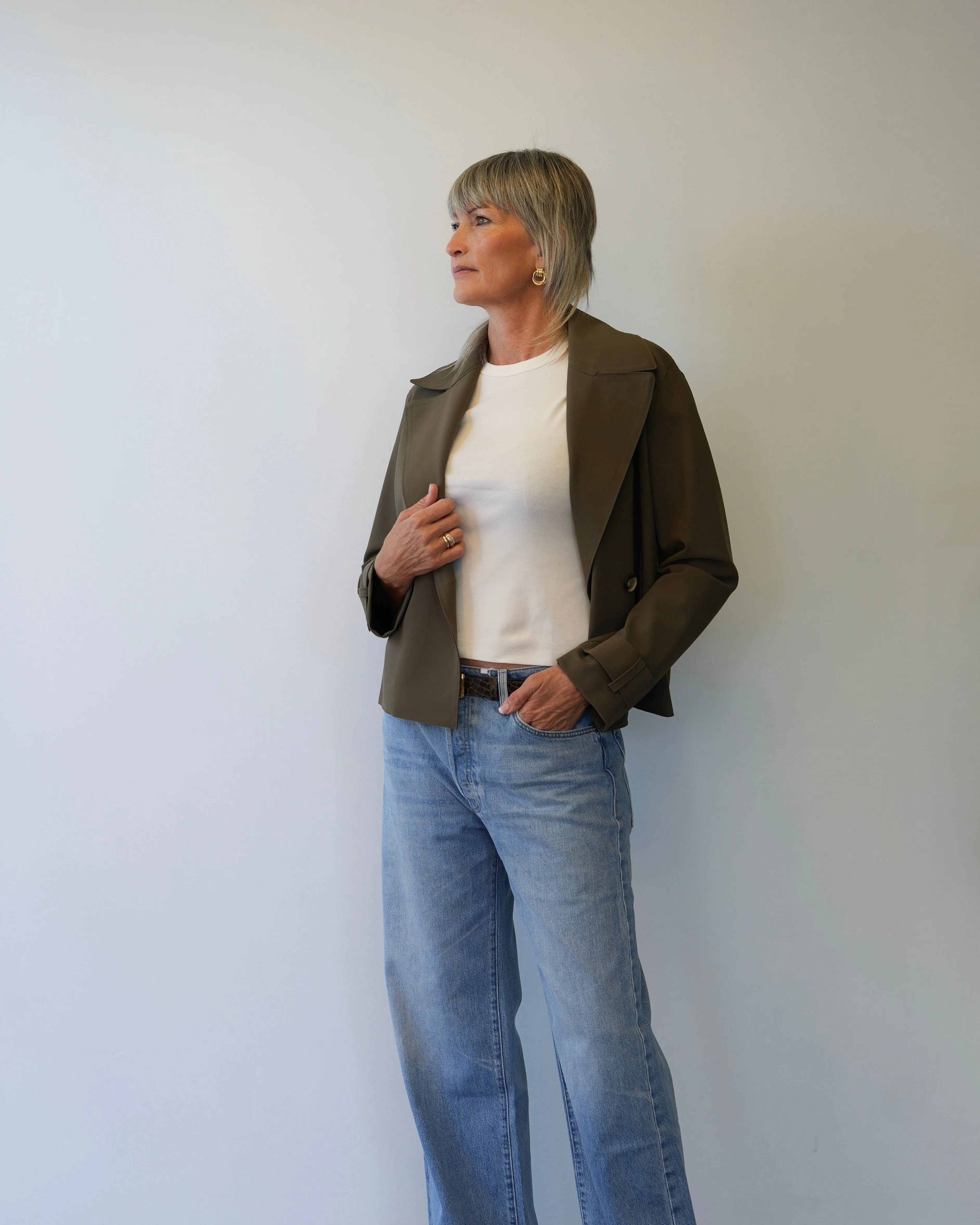 Harris Wharf London | Cropped Peacoat Scuba - Dark Khaki