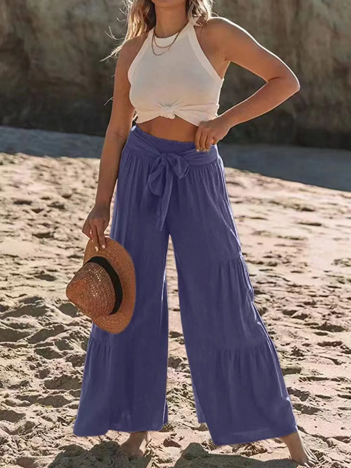 Hazel Blues® |  Tied Ruched Wide Leg Pants