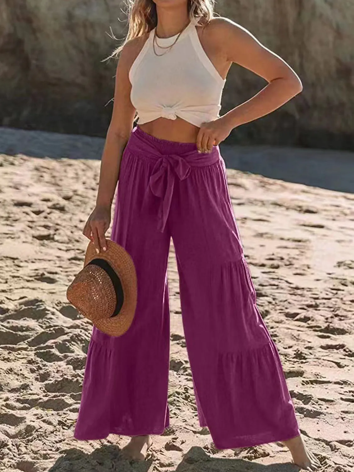 Hazel Blues® |  Tied Ruched Wide Leg Pants