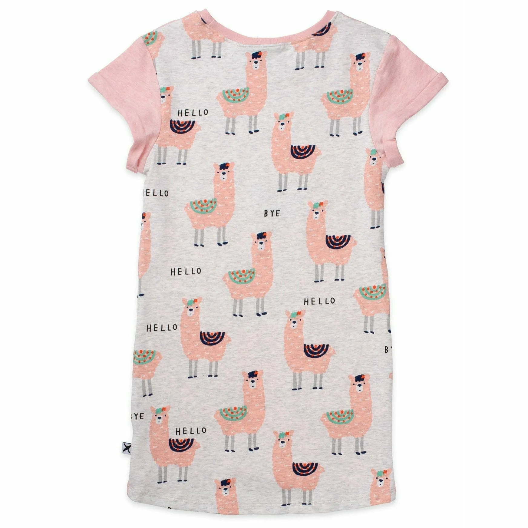 Hello Bye Llamas Dress - Pink Marle/White Marle