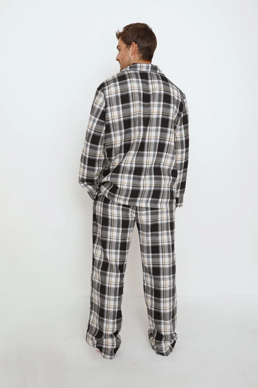 HELLO MOLLY Dreamland Flannelette Long Sleeve Pyjama Top Unisex Grey Check