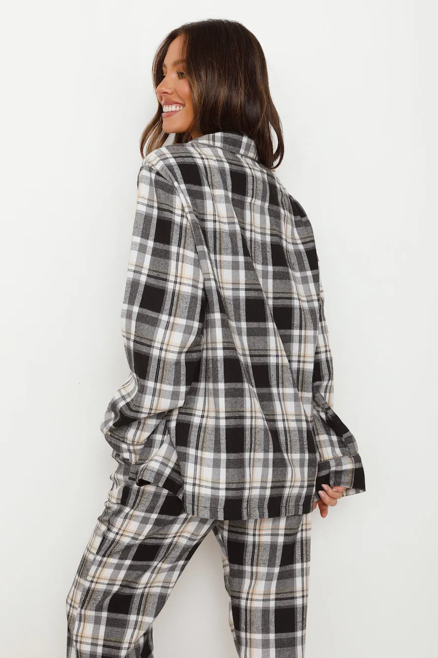 HELLO MOLLY Dreamland Flannelette Long Sleeve Pyjama Top Unisex Grey Check