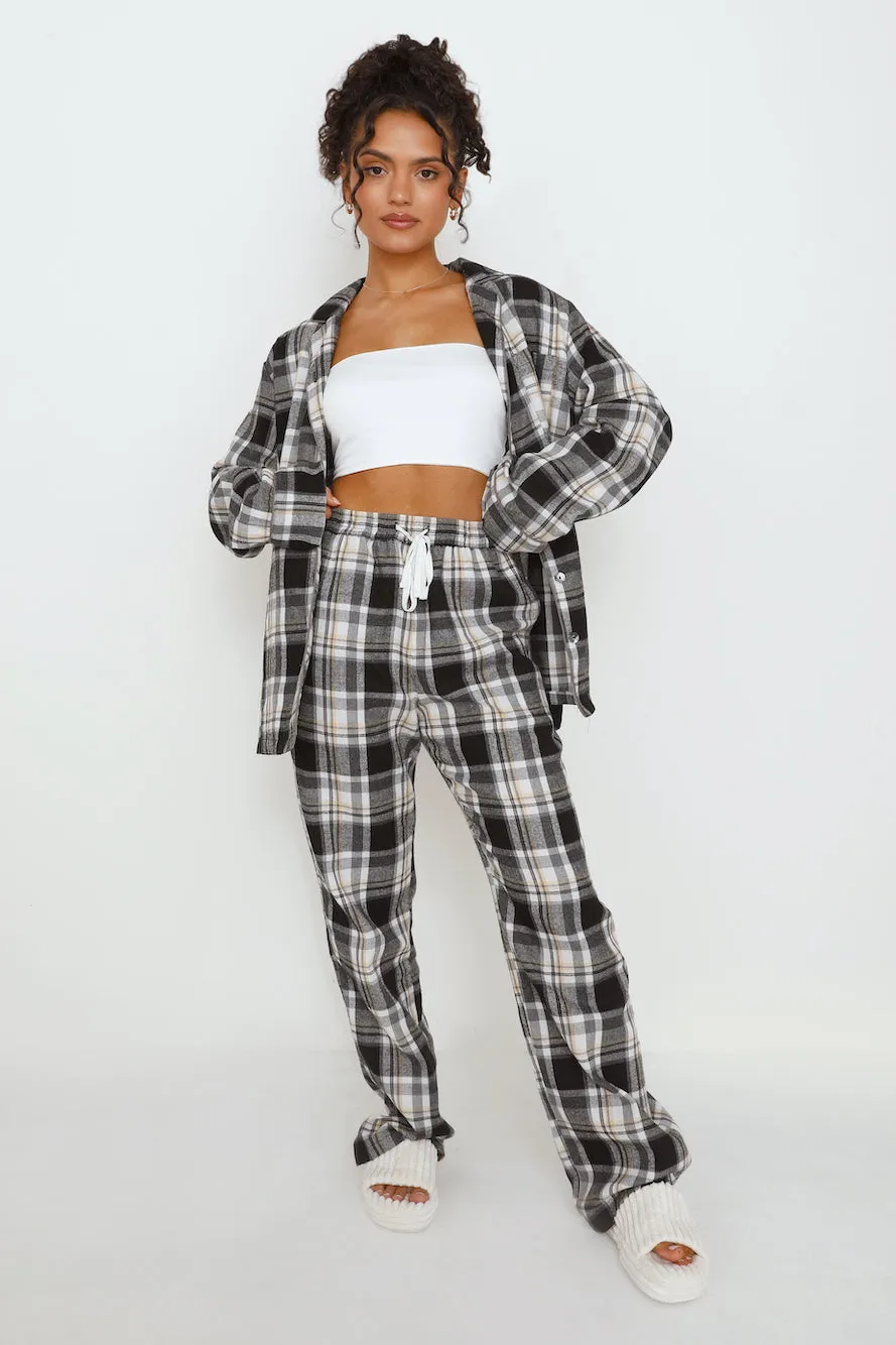 HELLO MOLLY Dreamland Flannelette Long Sleeve Pyjama Top Unisex Grey Check