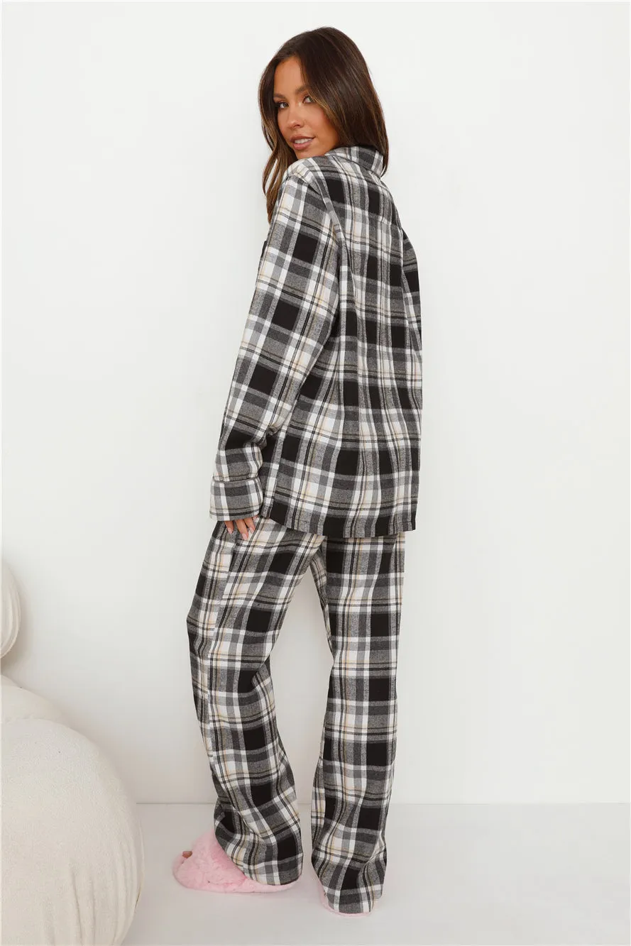 HELLO MOLLY Dreamland Flannelette Long Sleeve Pyjama Top Unisex Grey Check