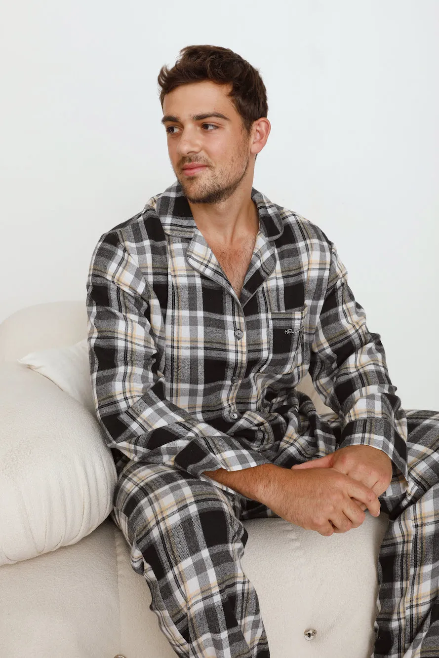 HELLO MOLLY Dreamland Flannelette Long Sleeve Pyjama Top Unisex Grey Check