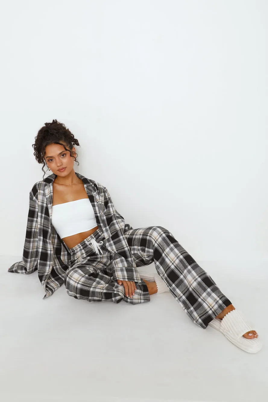 HELLO MOLLY Dreamland Flannelette Long Sleeve Pyjama Top Unisex Grey Check