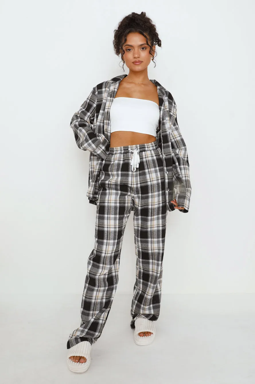 HELLO MOLLY Dreamland Flannelette Long Sleeve Pyjama Top Unisex Grey Check