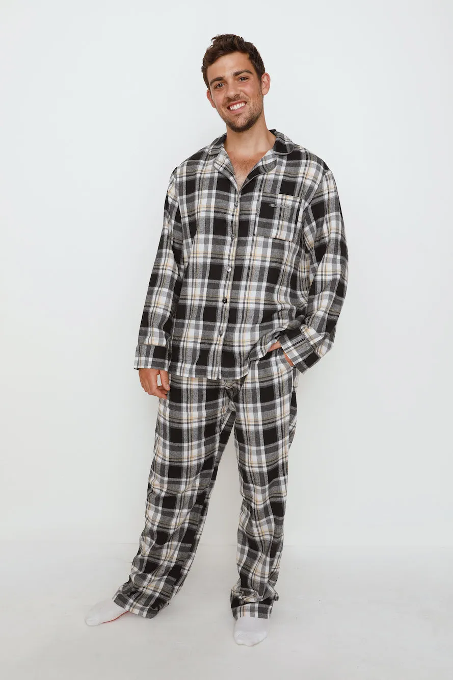 HELLO MOLLY Dreamland Flannelette Long Sleeve Pyjama Top Unisex Grey Check