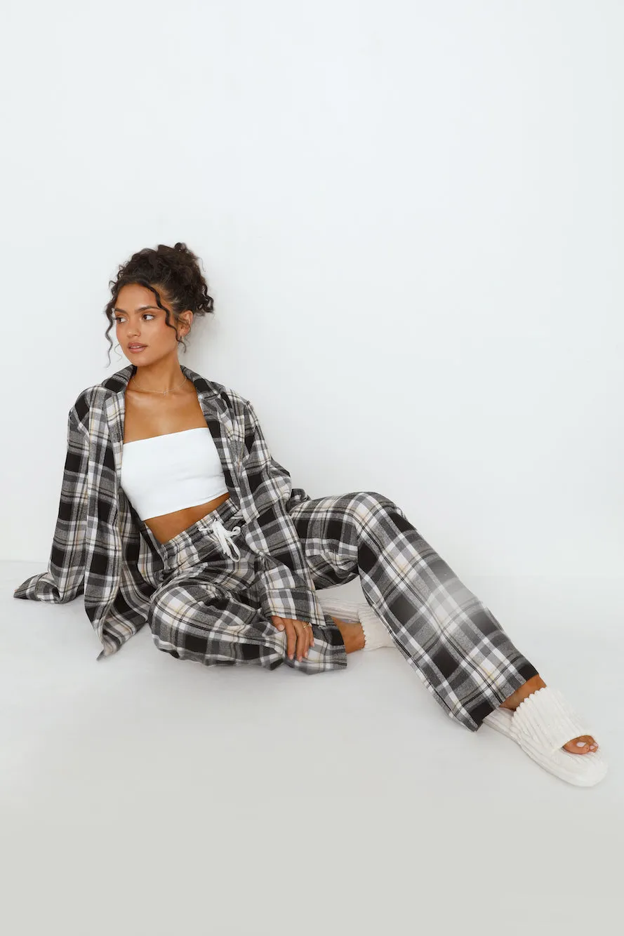 HELLO MOLLY Dreamland Flannelette Long Sleeve Pyjama Top Unisex Grey Check