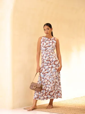 High Neck Printed Maxi Dress