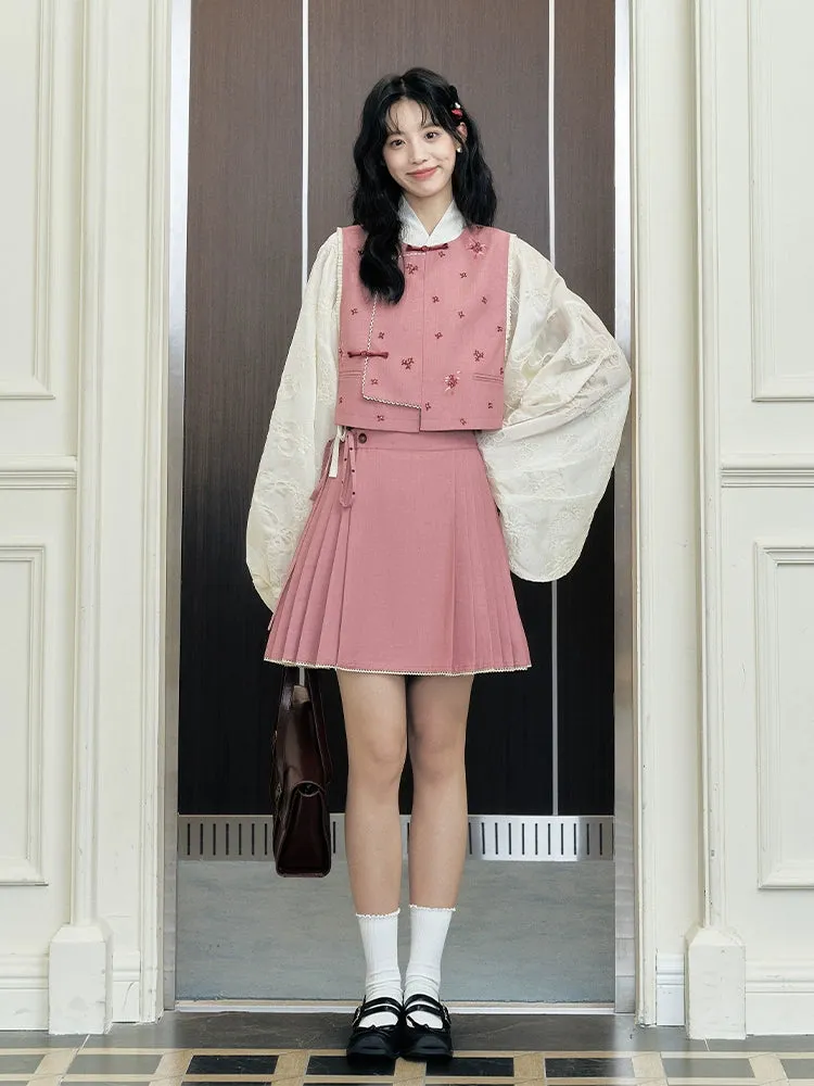 Hua Shuying 花疏影 Scattered Flowers Modern Wei Ming Jiaoling Ru Top & Mini Mamian Skirt Set