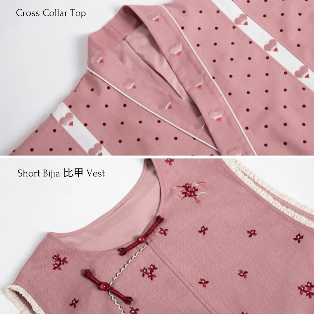 Hua Shuying 花疏影 Scattered Flowers Modern Wei Ming Jiaoling Ru Top & Mini Mamian Skirt Set