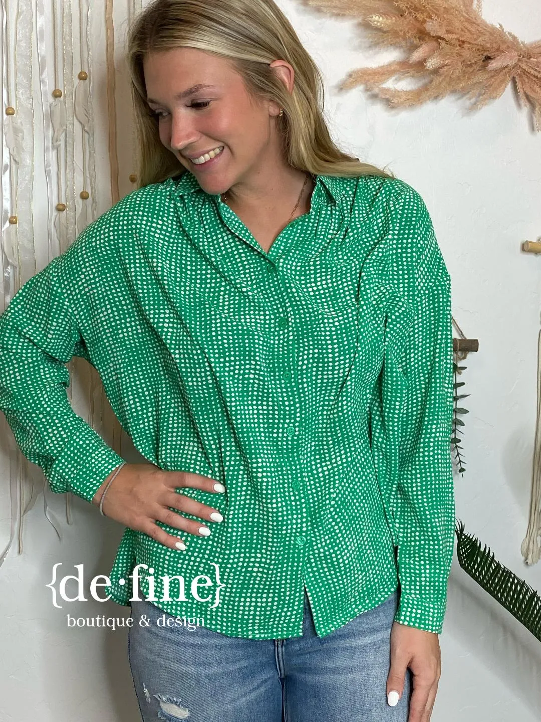 Iconic Black or Kelly Green Dot Blouse in Regular and Curvy