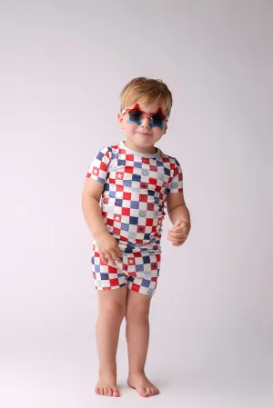 In My Jammers Blue Checkered S/S 2pc PJ Set w/Shorts