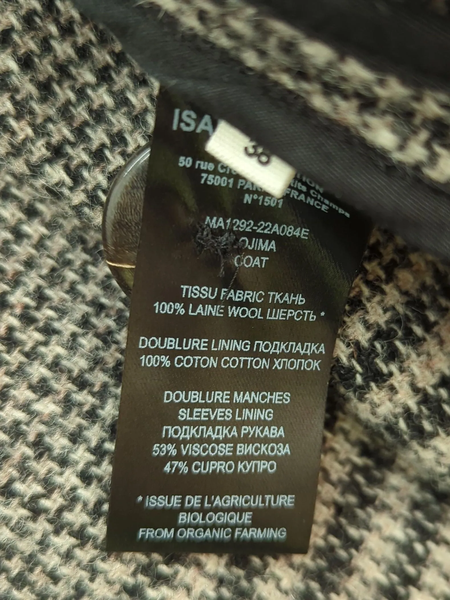 Isabel ETOILE Marant Women's Coat UK 10 Black Wool with Cotton, Other, Viscose