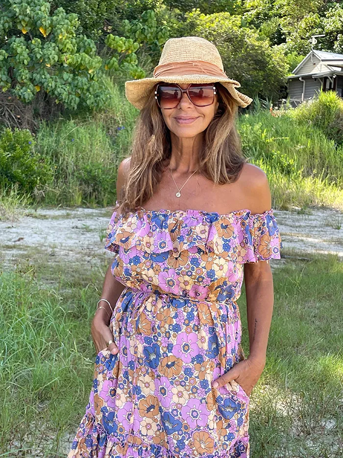 Isla Ruffle Midi Dress - Retro Floral