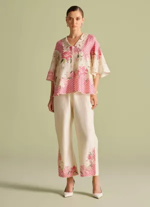 Ivory and fuchsia checkered shirt and pants