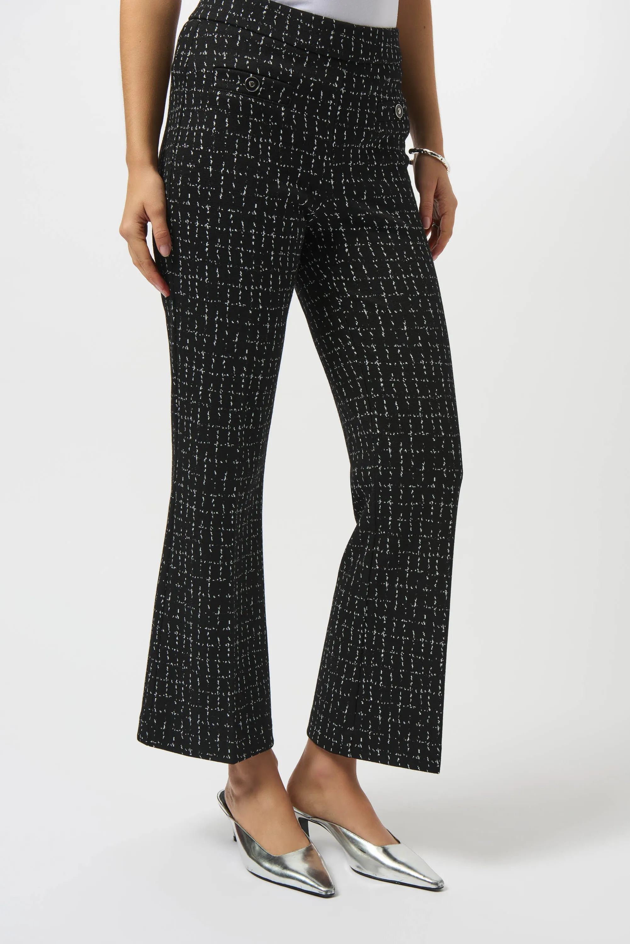 JACQUARD CHECKERED PRINT FLARED PANTS