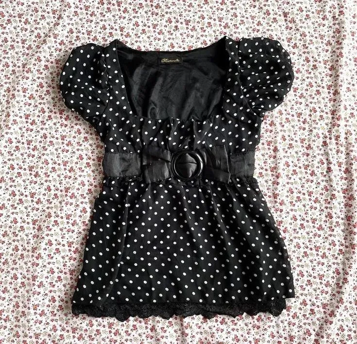 JazzHer Aesthetic Crop Top Women Clothes Polka Dot T shirts Harajuku Short sleeve Lace Casual 2000s Graphic Tees Femme Kawaii Korea Tops