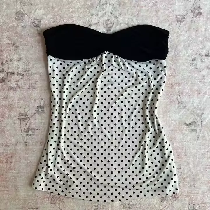 JazzHer Aesthetic Crop Top Women Clothes Polka Dot T shirts Harajuku Short sleeve Lace Casual 2000s Graphic Tees Femme Kawaii Korea Tops