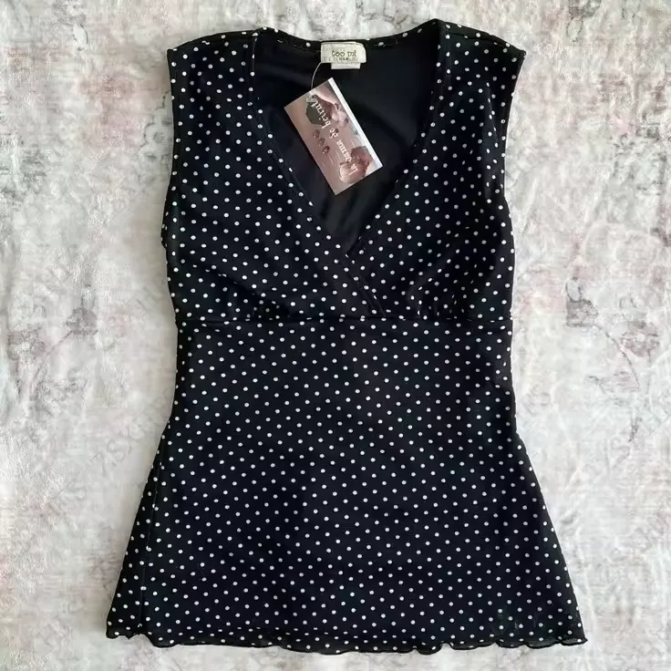 JazzHer Aesthetic Crop Top Women Clothes Polka Dot T shirts Harajuku Short sleeve Lace Casual 2000s Graphic Tees Femme Kawaii Korea Tops