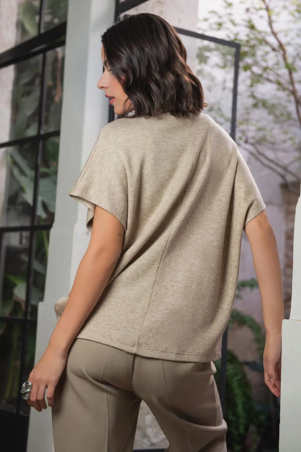 Jersey de punto cuello alto manga corta