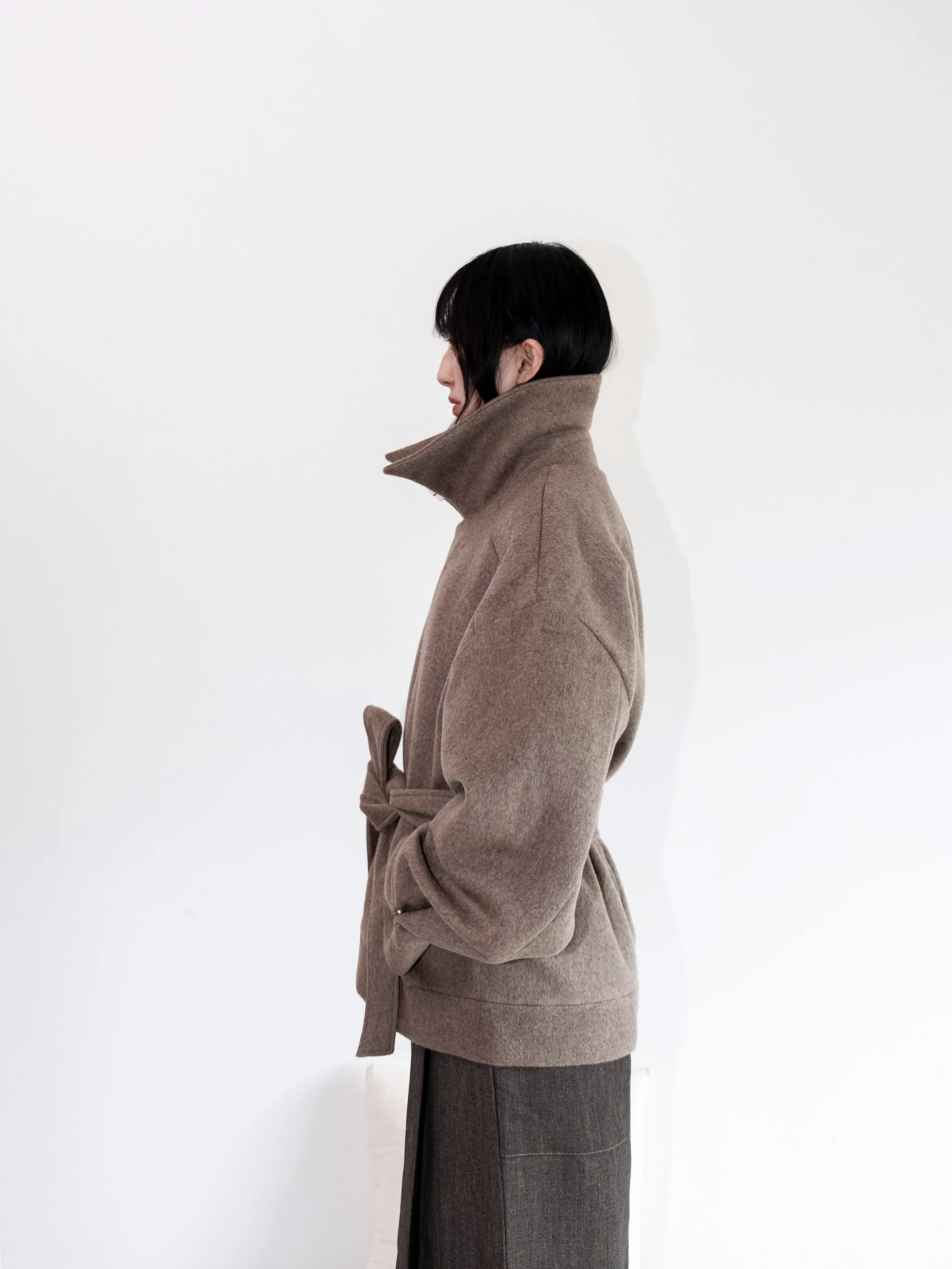 Khaki Wool Loose Short Trench Coat