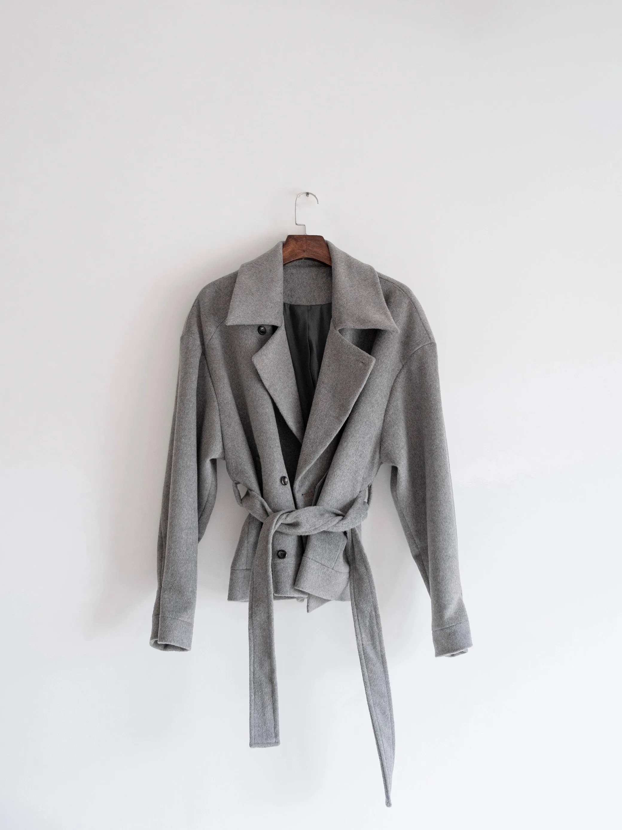 Khaki Wool Loose Short Trench Coat