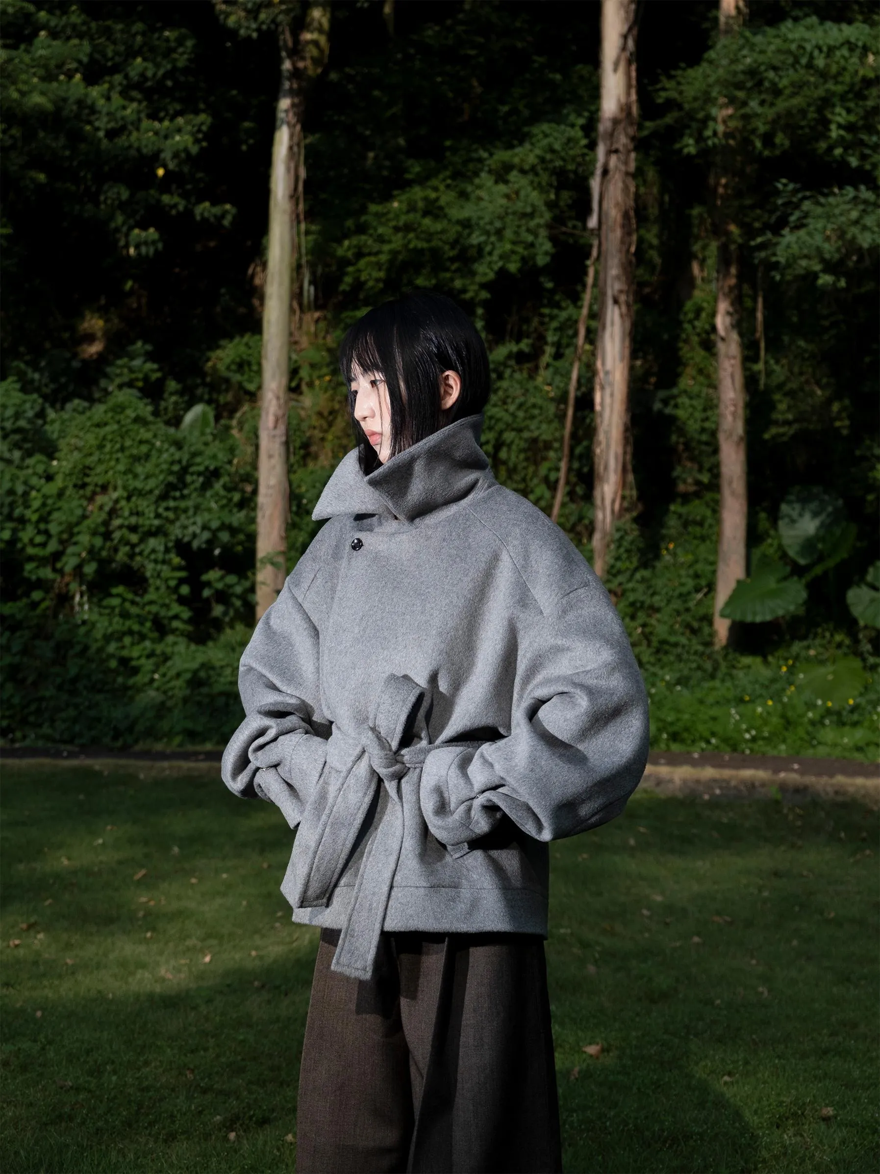 Khaki Wool Loose Short Trench Coat